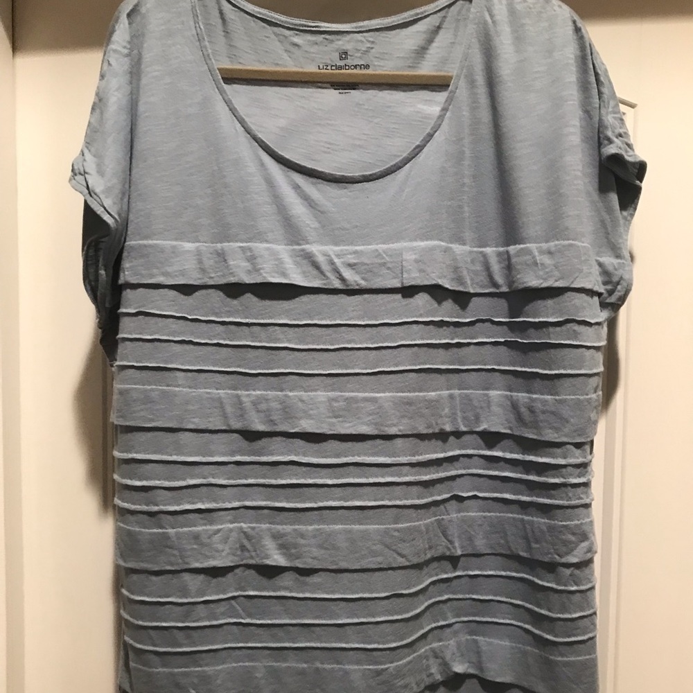 Liz Claiborne ~Soft, dusty blue top cute details